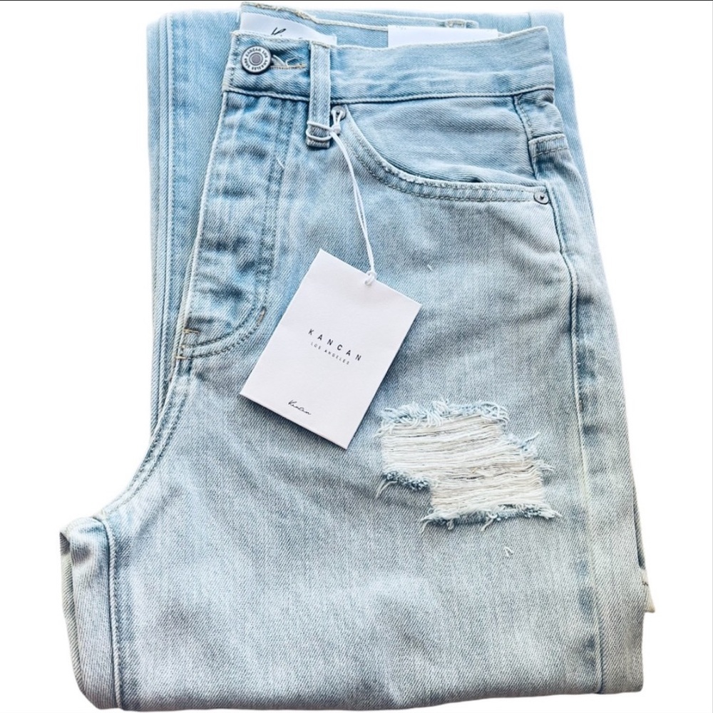New Kan Can 90s Light Wash High Rise Distressed Wide Leg Denim Jeans - Picture 9 of 10